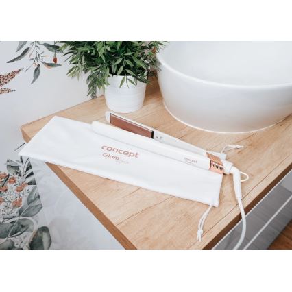 Concept VZ2110 - Изправяща преса за коса GLAM STYLE 48W/230V бяла/розово злато