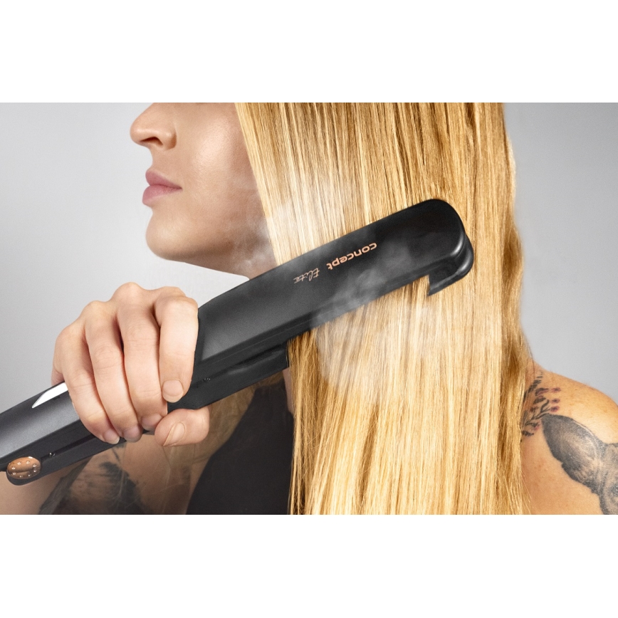 Concept VZ6010 - Преса за коса с пара с LED дисплей ELITE STEAM BOOST 54W/230V черен