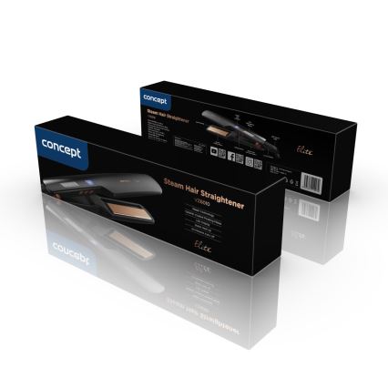 Concept VZ6010 - Преса за коса с пара с LED дисплей ELITE STEAM BOOST 54W/230V черен