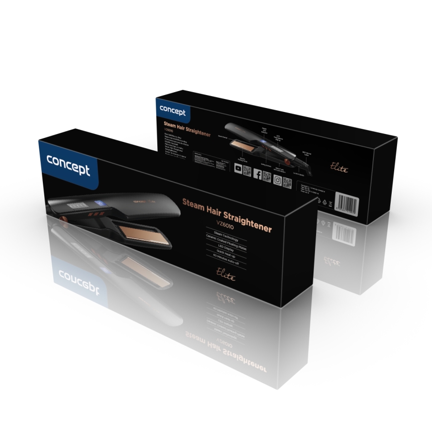 Concept VZ6010 - Преса за коса с пара с LED дисплей ELITE STEAM BOOST 54W/230V черен