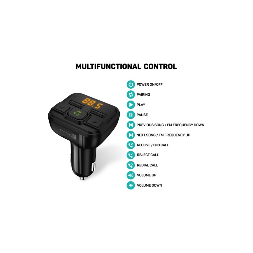 CONNECT IT CCC-8600-BK - FM предавател за кола с функция handsfree, черен