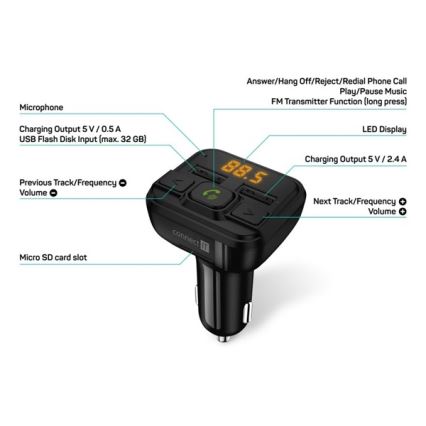 CONNECT IT CCC-8600-BK - FM трансмитер за кола с функция свободни ръце черен