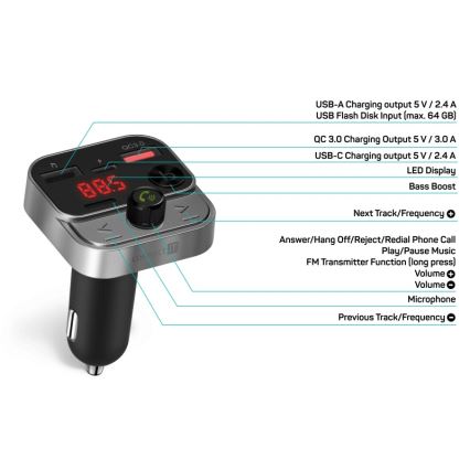 CONNECT IT CCC-8900-AN - FM предавател за кола с функция handsfree, черен/сребрист