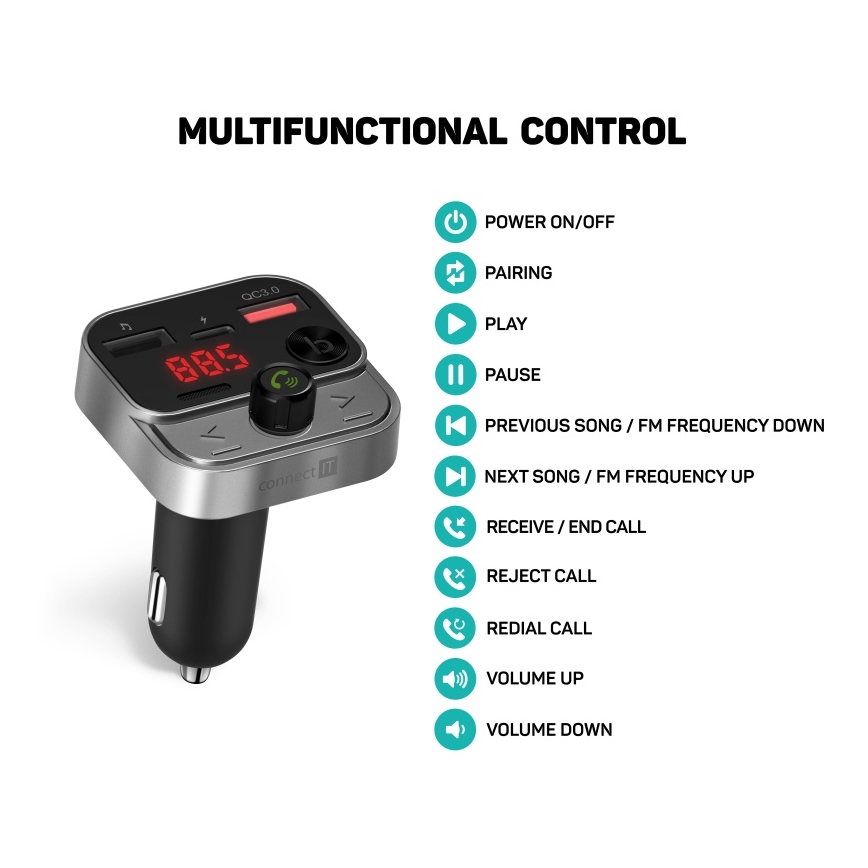 CONNECT IT CCC-8900-AN - FM предавател за кола с функция handsfree, черен/сребрист