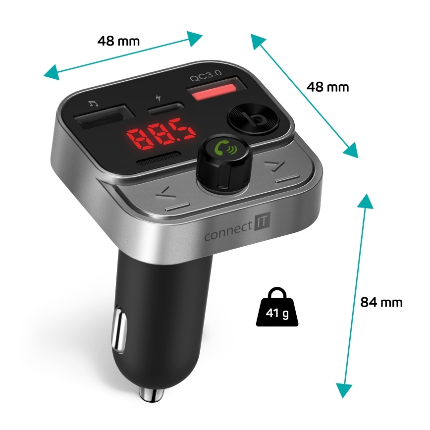 CONNECT IT CCC-8900-AN - FM предавател за кола с функция handsfree, черен/сребрист