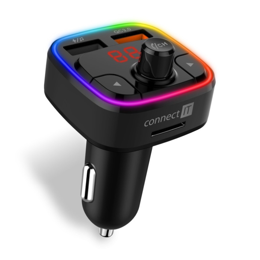 CONNECT IT CCC-9090-BK - LED RGB FM трансмитер за кола с функция свободни ръце черен
