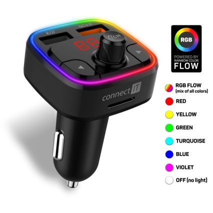 CONNECT IT CCC-9090-BK - LED RGB FM трансмитер за кола с функция свободни ръце черен