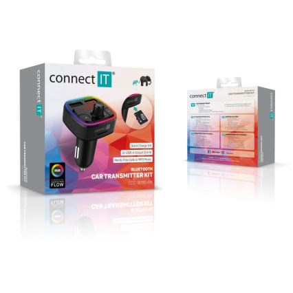 CONNECT IT CCC-9090-BK - LED RGB FM трансмитер за кола с функция свободни ръце черен