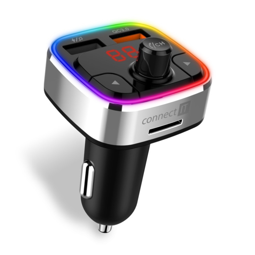 CONNECT IT CCC-9090-SL - LED RGB FM трансмитер за кола с функция свободни ръце черен/сребрист