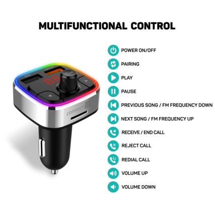 CONNECT IT CCC-9090-SL - LED RGB FM трансмитер за кола с функция свободни ръце черен/сребрист