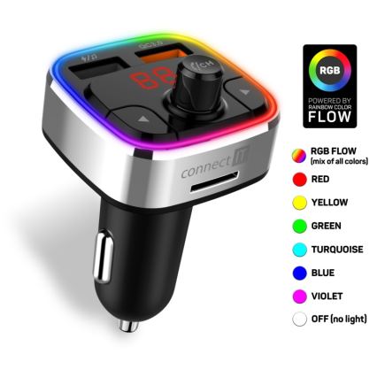 CONNECT IT CCC-9090-SL - LED RGB FM трансмитер за кола с функция свободни ръце черен/сребрист