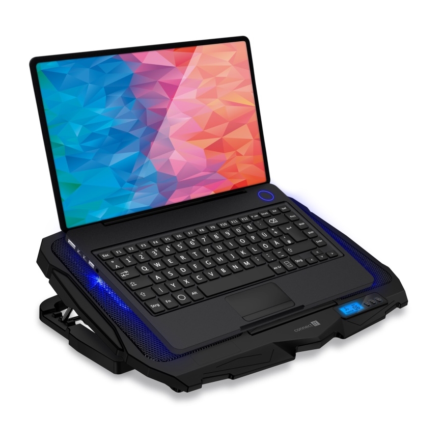 CONNECT IT CCP-2200-BK - Охладител за лаптоп 4x вентилатор 2xUSB черен/син