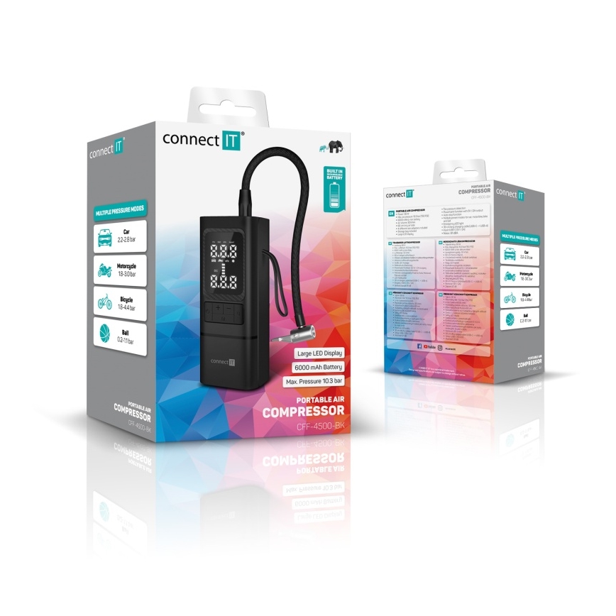 CONNECT IT CFF-4500-BK - Цифров джобен компресор AirFlow 80W/6000 mAh черен