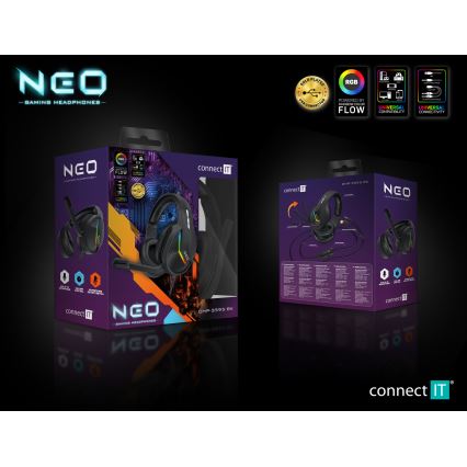 CONNECT IT CHP-3595-BK - LED RGB Гейминг слушалки с кабел с микрофон черен