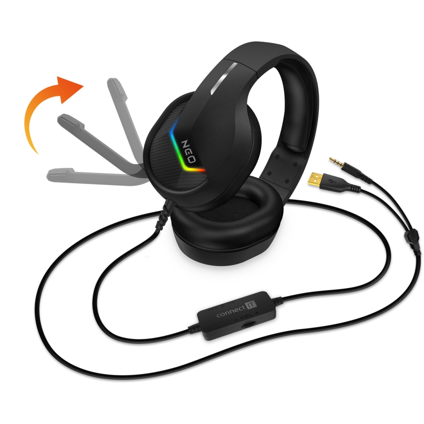 CONNECT IT CHP-3595-BK - LED RGB Гейминг слушалки с кабел с микрофон черен