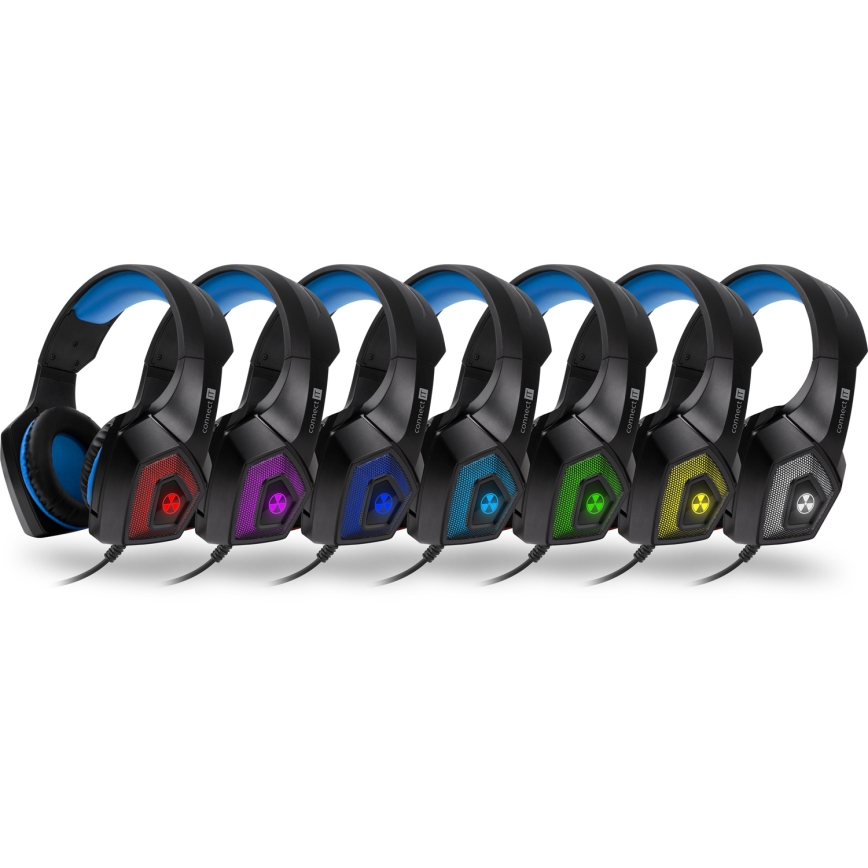 CONNECT IT CHP-5500-BL - LED Гейминг слушалки с кабел с микрофон черен/син