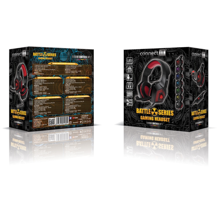CONNECT IT CHP-5500-RD - LED Гейминг слушалки с кабел с микрофон черен/червен