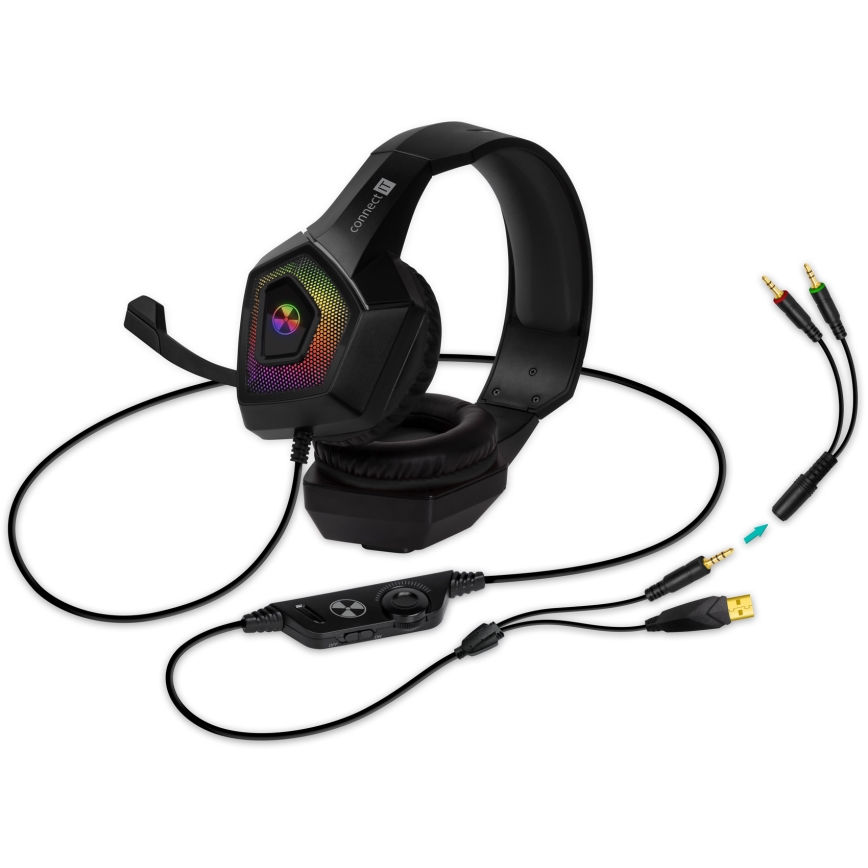 CONNECT IT CHP-5600-BK - LED RGB Гейминг слушалки с кабел с микрофон черен
