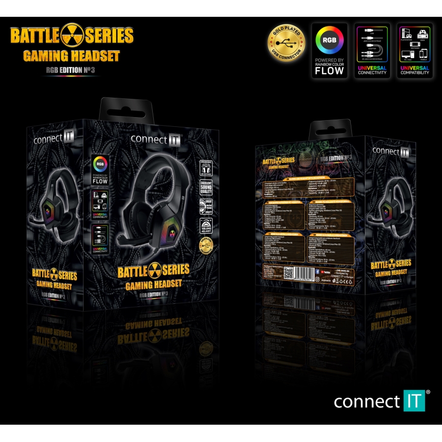 CONNECT IT CHP-5600-BK - LED RGB Гейминг слушалки с кабел с микрофон черен