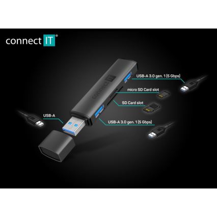 CONNECT IT CHU-4060-AN - USB-A hub с четец за карти памет 4в1