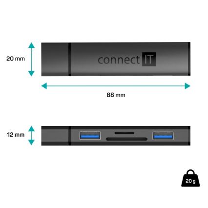 CONNECT IT CHU-4060-AN - USB-A hub с четец за карти памет 4в1
