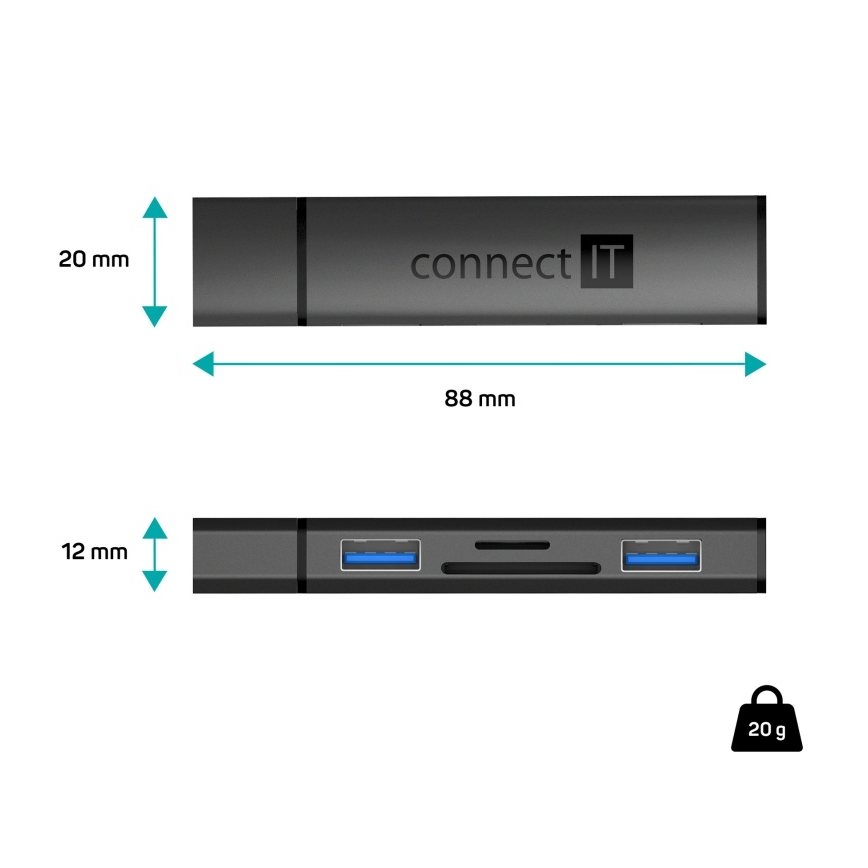 CONNECT IT CHU-4060-AN - USB-A hub с четец за карти памет 4в1