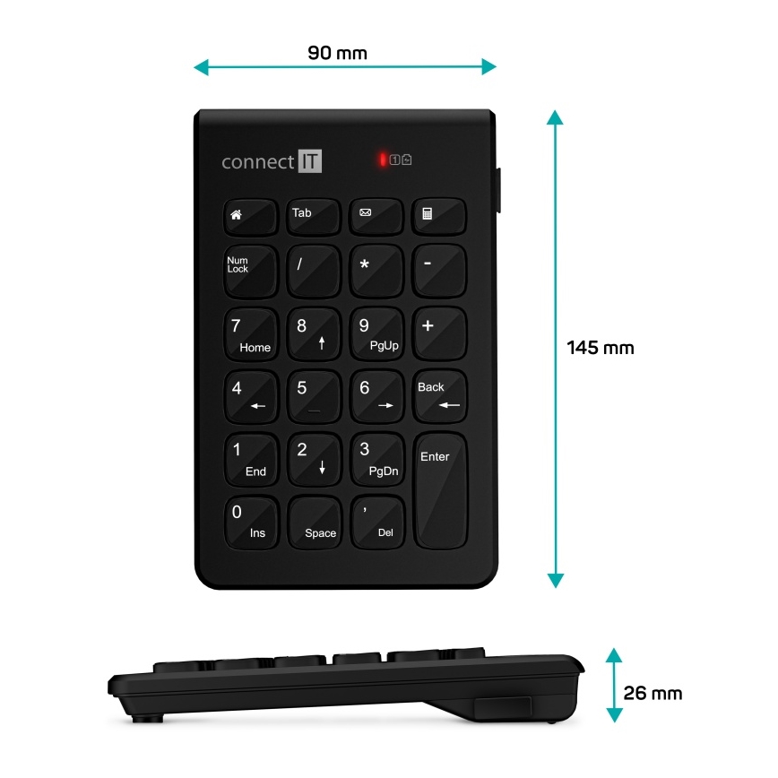 CONNECT IT CKB-0062-BK - Безжична цифрова клавиатура 1xAAA черен