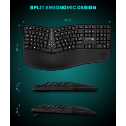 CONNECT IT CKB-2800-CS - Ергономична безжична клавиатура с CZ/SK локализация черен