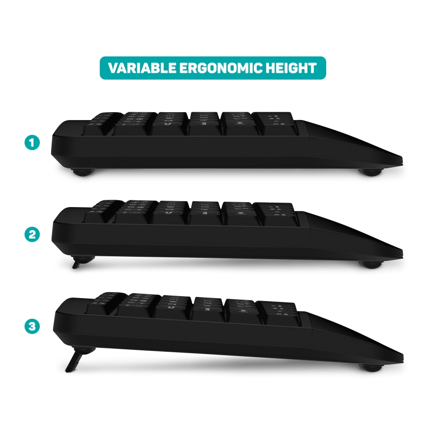 CONNECT IT CKM-6010-CS - Ергономична безжична клавиатура и мишка 800/1200/1600/2400 DPI с CZ/SK локализация 1xAA + 2xAAA черен