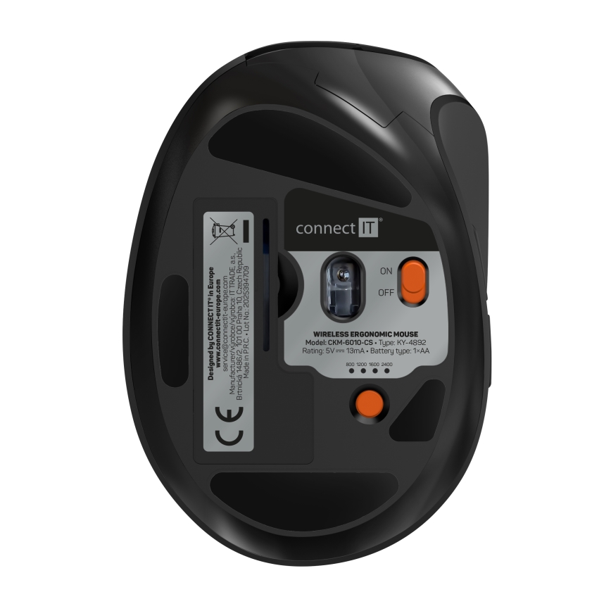 CONNECT IT CKM-6010-CS - Ергономична безжична клавиатура и мишка 800/1200/1600/2400 DPI с CZ/SK локализация 1xAA + 2xAAA черен