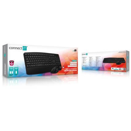 CONNECT IT CKM-6010-CS - Ергономична безжична клавиатура и мишка 800/1200/1600/2400 DPI с CZ/SK локализация 1xAA + 2xAAA черен