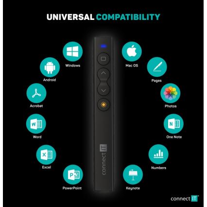 CONNECT IT CLP-2050-BK - Безжичен презентер с лазерна показалка 1xAAA
