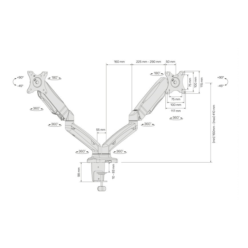 CONNECT IT CMF-3207-BK - Универсална стойка за 2 монитора 13-27” черен
