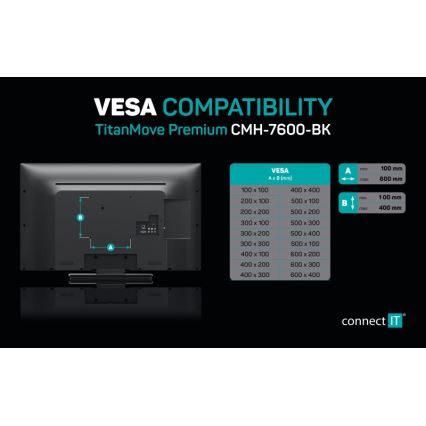 CONNECT IT CMH-7600-BK - Стенна стойка за телевизор 32-70” черен