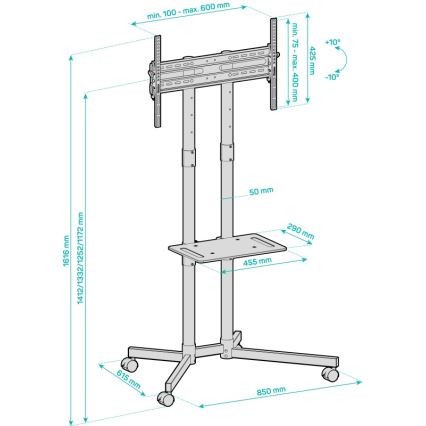 CONNECT IT CMH-9100-BK - Подвижна стойка за телевизор с рафт 37-70” черен