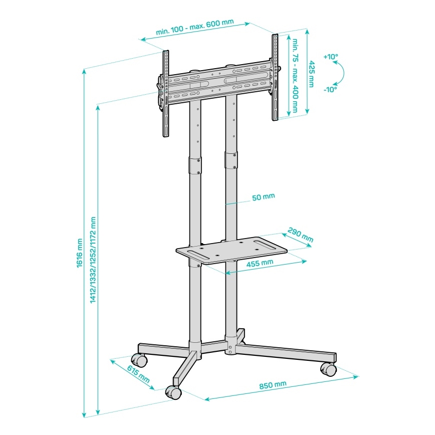 CONNECT IT CMH-9100-BK - Подвижна стойка за телевизор с рафт 37-70” черен