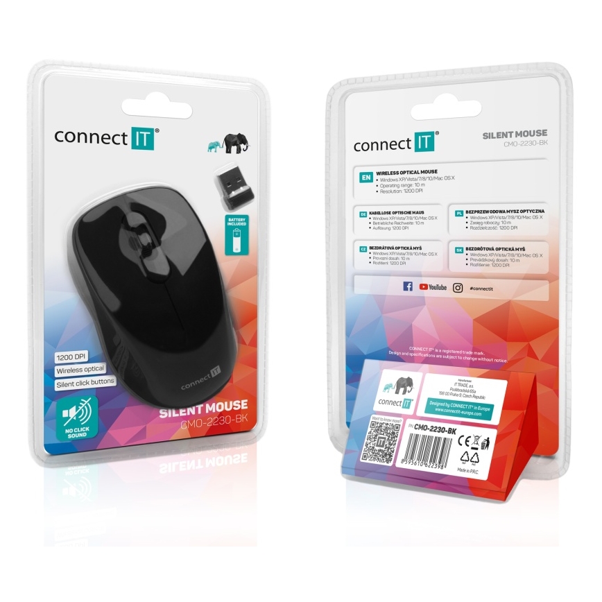 CONNECT IT CMO-2230-BK - Безшумна безжична мишка MUTE 1200 DPI 1xAA черен