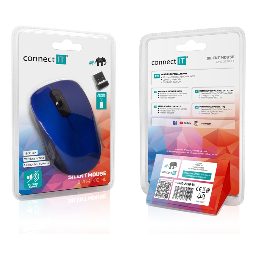 CONNECT IT CMO-2230-BL - Безшумна безжична мишка MUTE 1200 DPI 1xAA черен/син