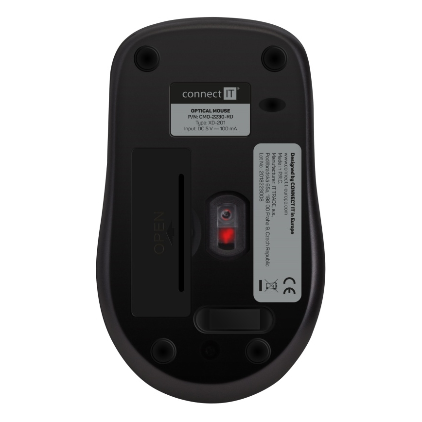 CONNECT IT CMO-2230-RD - Безшумна безжична мишка MUTE 1200 DPI 1xAA черен/червен