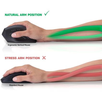 CONNECT IT CMO-2510-BK - Ергономична безжична вертикална мишка Verti Wireless 800/1200/1600 DPI 2xAAA черна