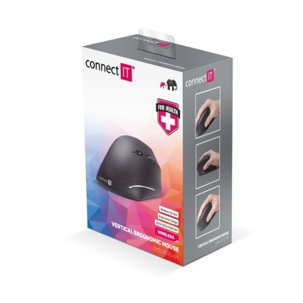 CONNECT IT CMO-2510-BK - Ергономична безжична вертикална мишка Verti Wireless 800/1200/1600 DPI 2xAAA черна
