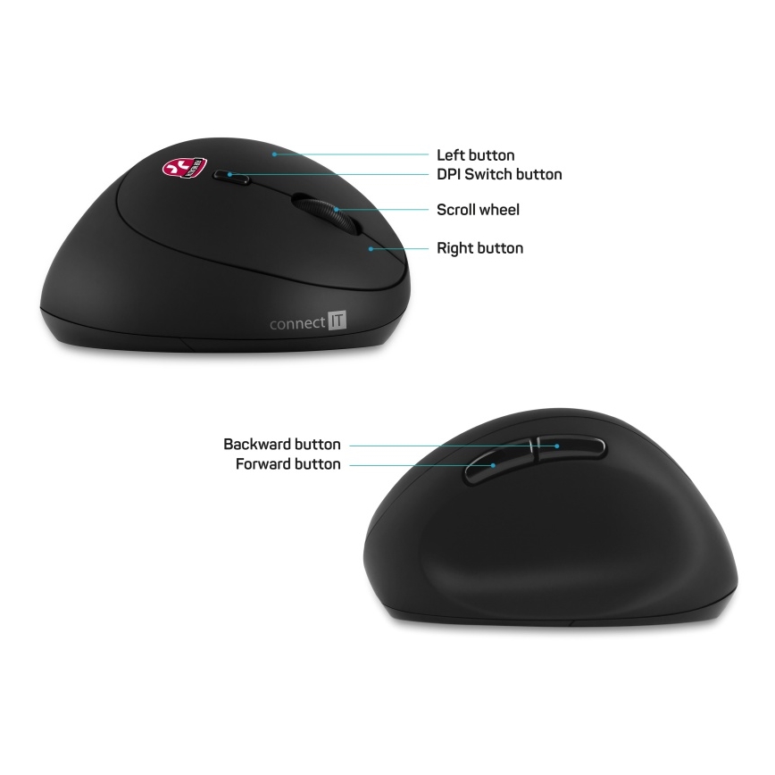 CONNECT IT CMO-2600-BK - Ергономична безжична мишка 800/1200/1600 DPI 1xAA черна