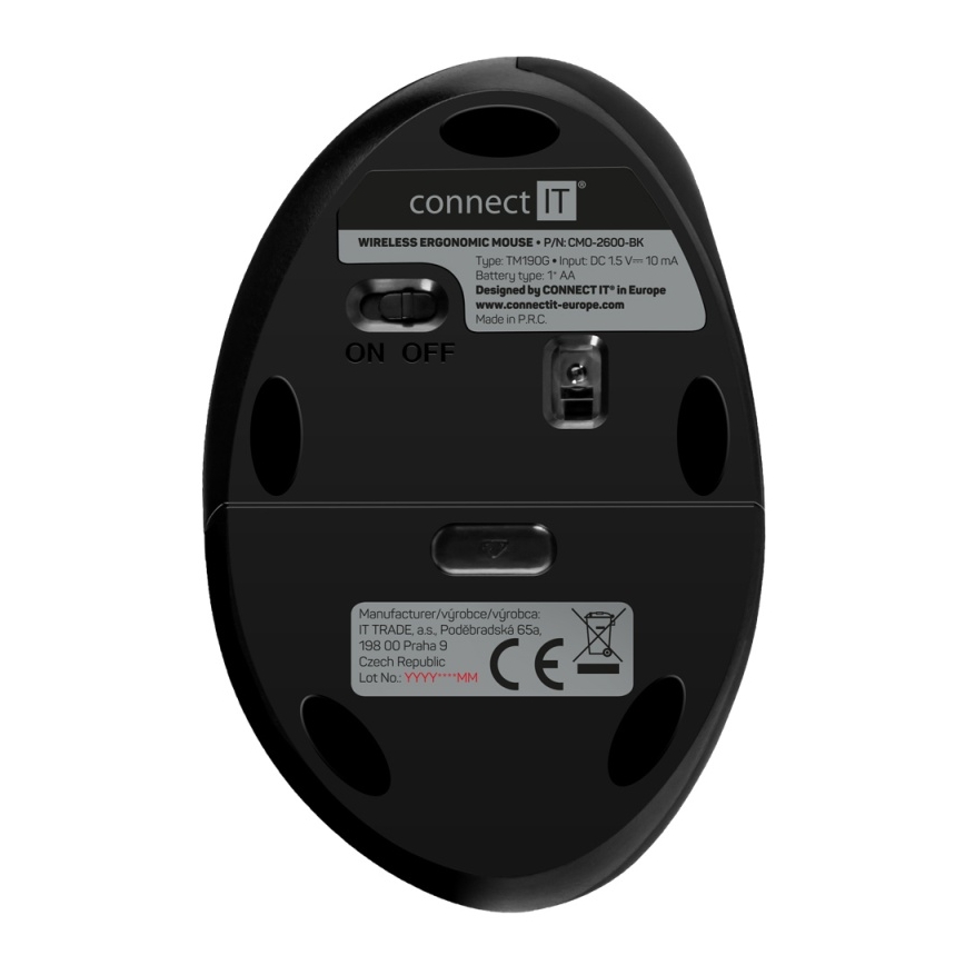 CONNECT IT CMO-2600-BK - Ергономична безжична мишка 800/1200/1600 DPI 1xAA черна