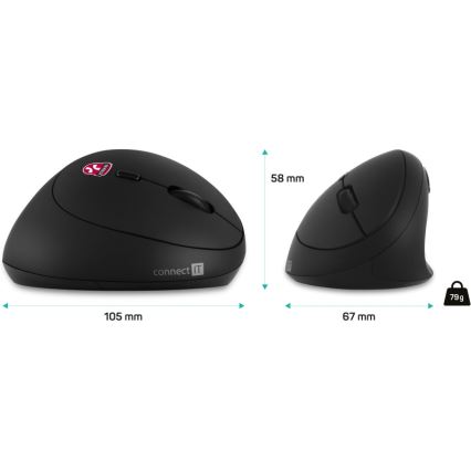 CONNECT IT CMO-2600-BK - Ергономична безжична мишка 800/1200/1600 DPI 1xAA черна