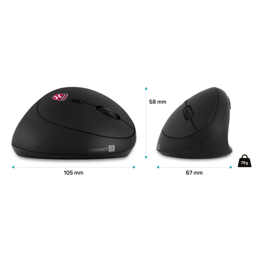 CONNECT IT CMO-2600-BK - Ергономична безжична мишка 800/1200/1600 DPI 1xAA черна