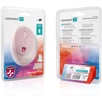 CONNECT IT CMO-2600-PK - Ергономична безжична мишка с регулируемо DPI 800/1200/1600, захранване 1xAA, розова