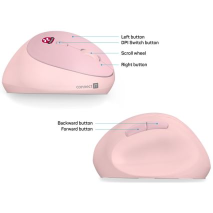 CONNECT IT CMO-2600-PK - Ергономична безжична мишка с регулируемо DPI 800/1200/1600, захранване 1xAA, розова