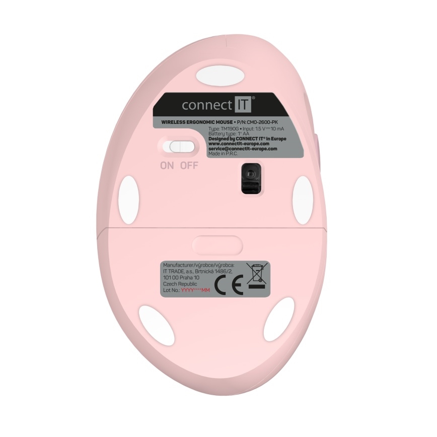 CONNECT IT CMO-2600-PK - Ергономична безжична мишка с регулируемо DPI 800/1200/1600, захранване 1xAA, розова
