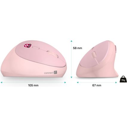 CONNECT IT CMO-2600-PK - Ергономична безжична мишка с регулируемо DPI 800/1200/1600, захранване 1xAA, розова