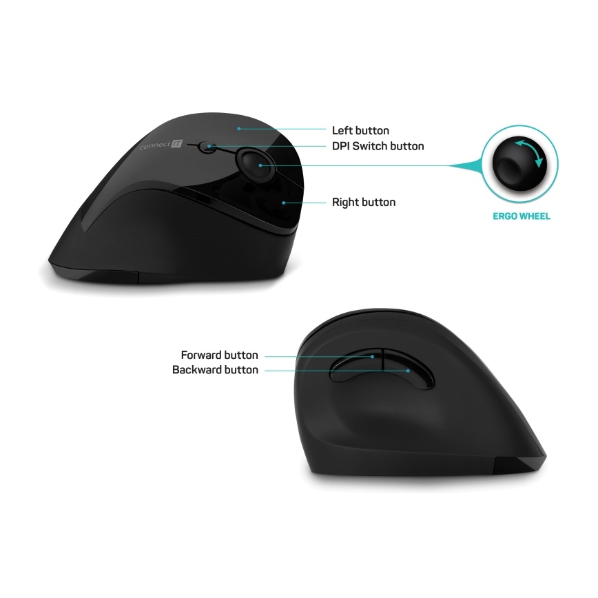 CONNECT IT CMO-2700-BK - Ергономична безжична мишка 800/1200/1600 DPI 1xAA черен